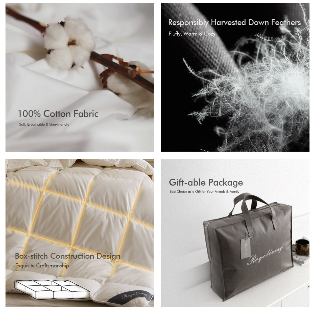 KING - EDREDÓN INSERTÓ DE PLUMAS DE PATO 100% ALGODÓN, 60 ONZAS - ROYOLIVING