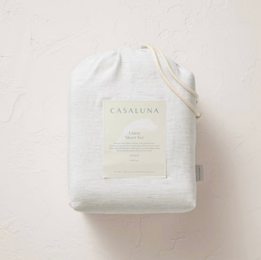 MATRIMONIAL Set de Sábanas 100% Lino | Dark Gray Micro Stripe | CASALUNA™