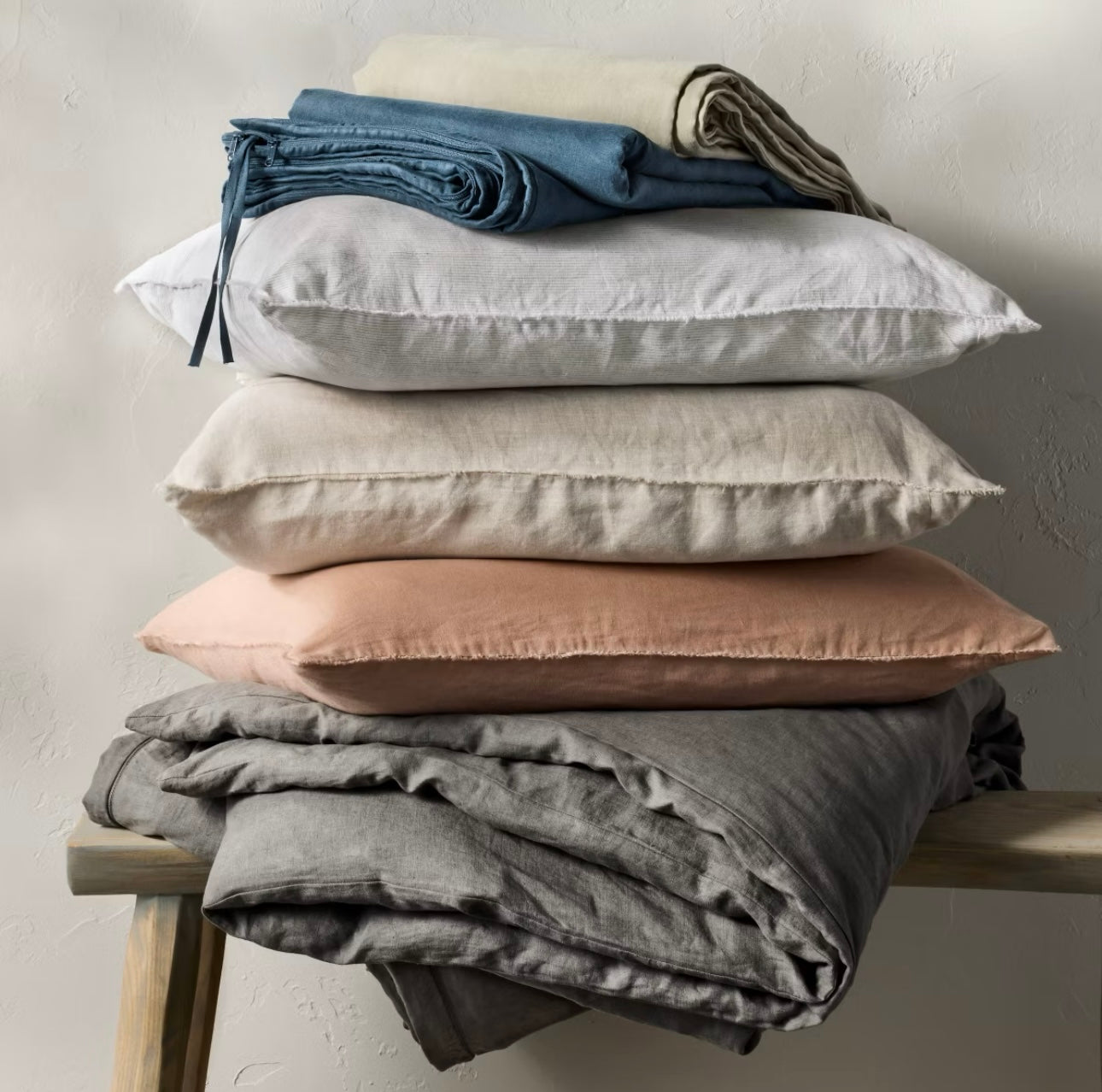 DUVET COVER + Fundas de Almohada | 100% Lino Europeo | CASALUNA™ Ideal para camas Matrimonial y Queen