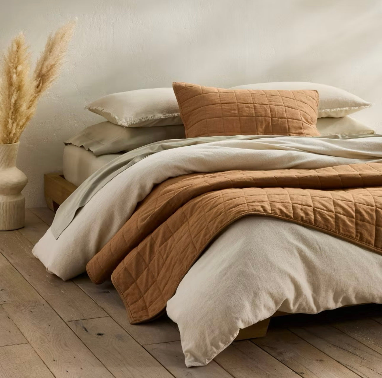 KING FUNDAS DE ALMOHADA DE EDREDÓN DE MEZCLA DE LINO MARRÓN CÁLIDO CASALUNA™