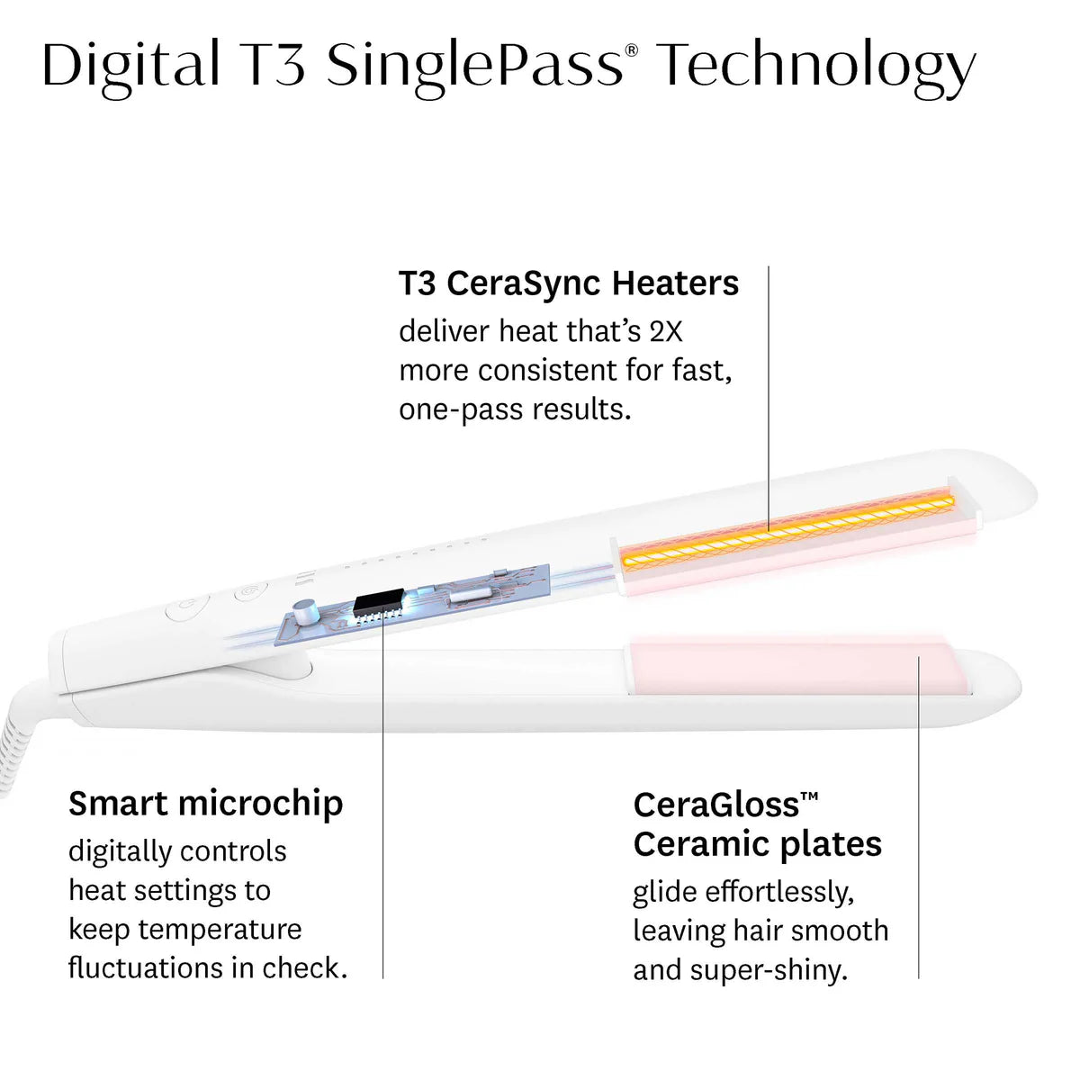 Plancha Profesional T3 SinglePass StyleMax | Blanco Soft Touch