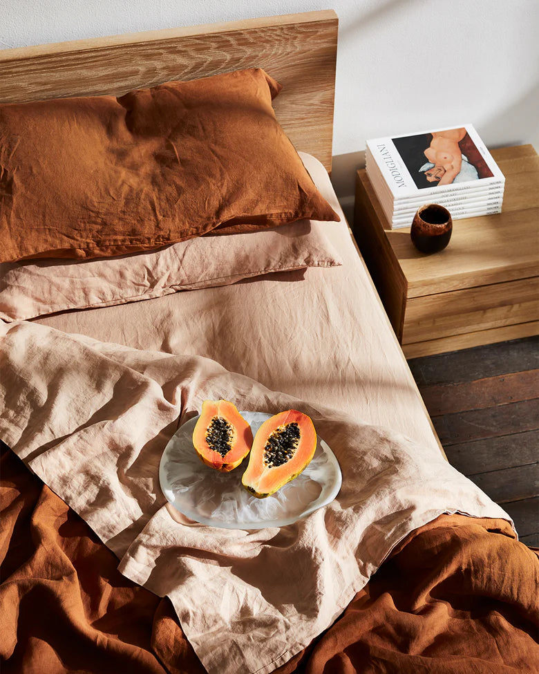 QUEEN 100 % LINO TONO ÓXIDO FUNDA DE DUVET, BED THREADS