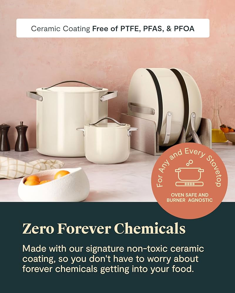 Caraway Cookware+ Collection | Set de Cocina de Cerámica | Color Crema