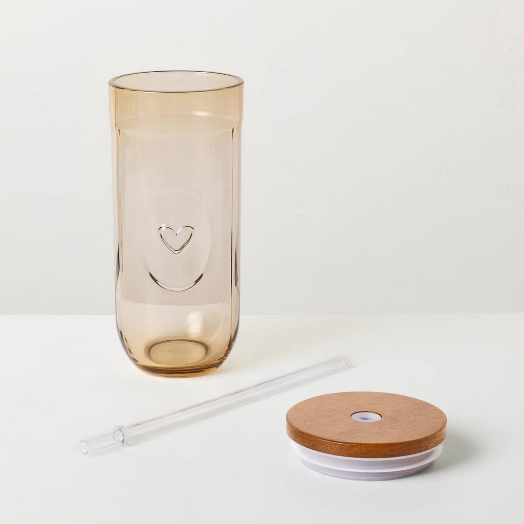 Vaso de Vidrio Acanalado con Tapa de Madera Hearth & Hand™