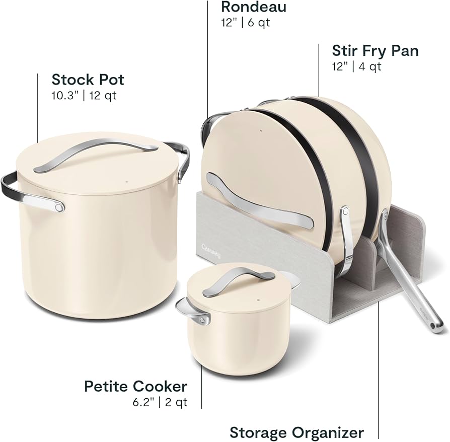 Caraway Cookware+ Collection | Set de Cocina de Cerámica | Color Crema