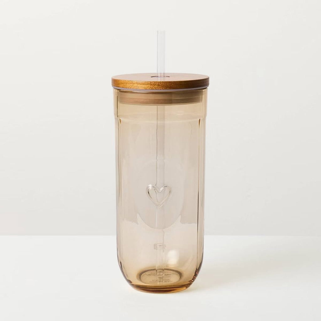 Vaso de Vidrio Acanalado con Tapa de Madera Hearth & Hand™