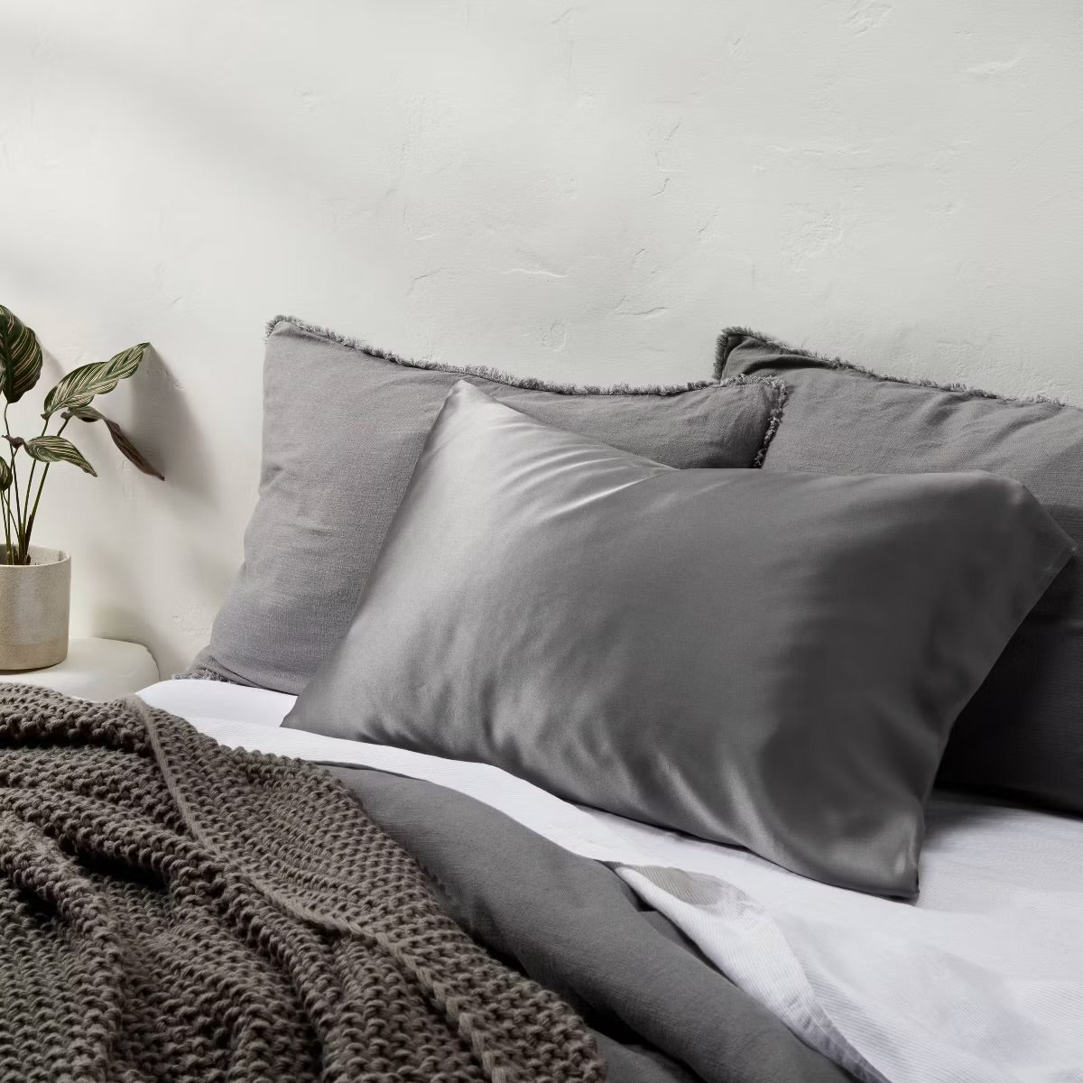 Funda de Almohada Standard Gris | 100% Seda | CASALUNA™