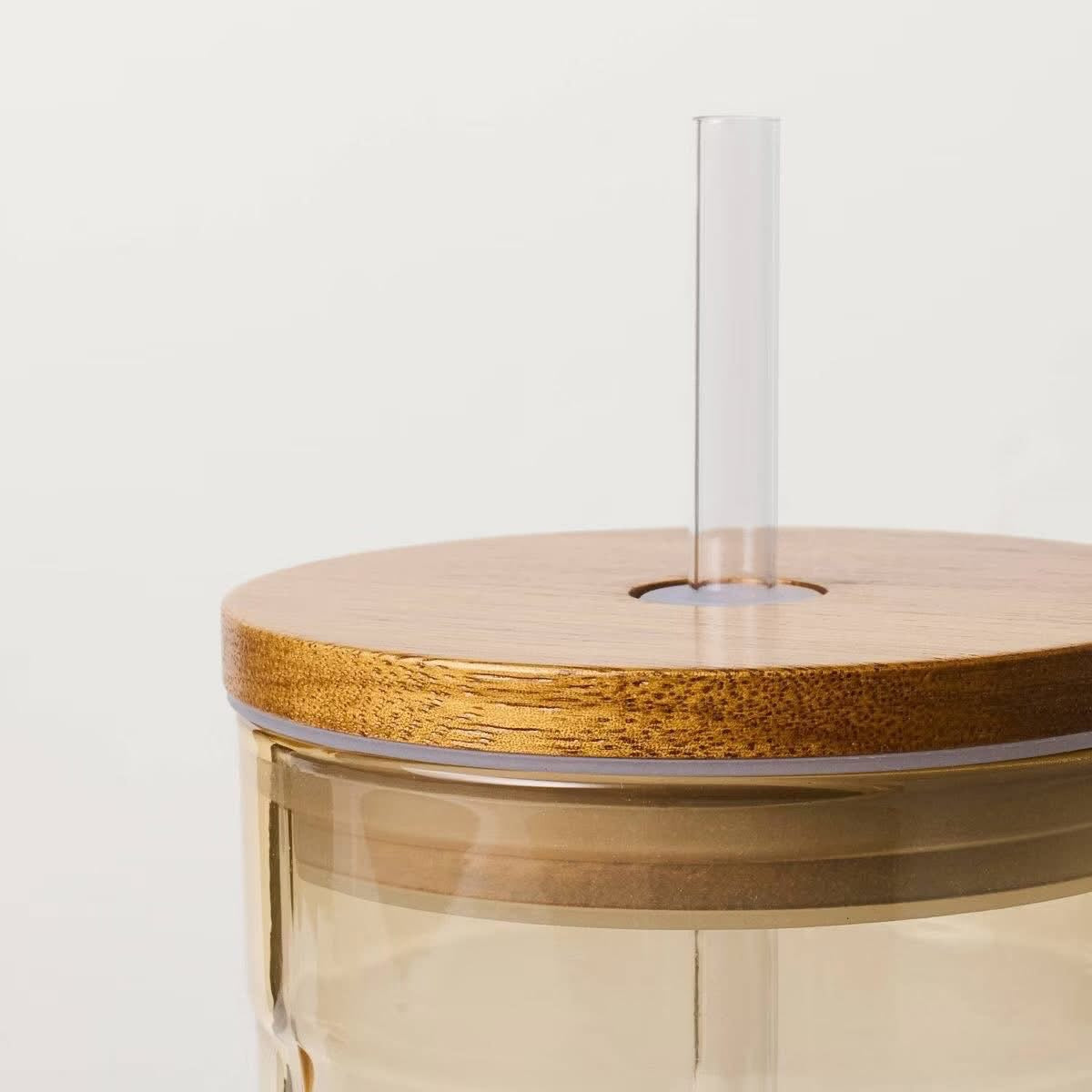 Vaso de Vidrio Acanalado con Tapa de Madera Hearth & Hand™