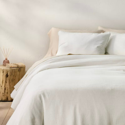 DUVET COVER y Fundas de Almohada | Mezcla de Lino Blanco | CASALUNA™ Ideal para camas Matrimonial y Queen  ¡𝘚𝘰𝘭𝘰 𝘲𝘶𝘦𝘥𝘢 1!