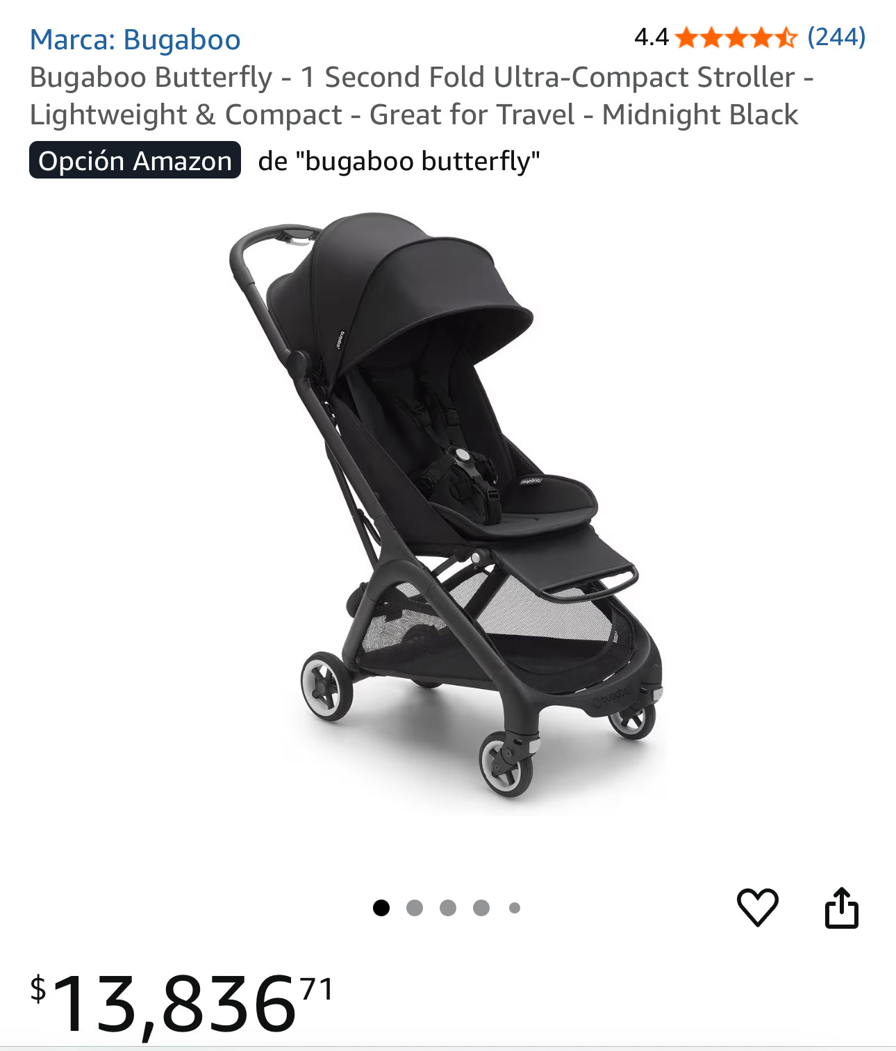 Bugaboo Butterfly | Carriola Ultra Compacta de Viaje | Midnight Black