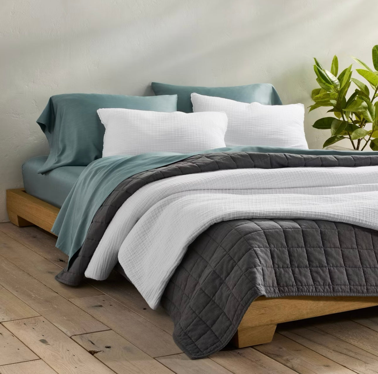 Juego de Edredón Chambray Texturizado | CASALUNA™ Ideal para camas Matrimonial y Queen