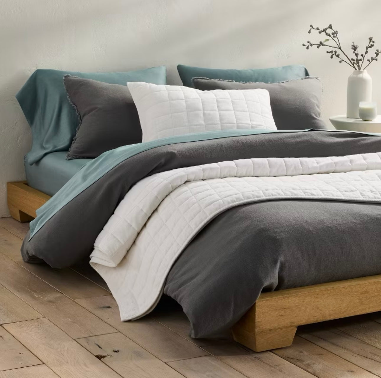 KING Fundas de Almohada Acolchadas | Mezcla de Lino Blanco | CASALUNA™