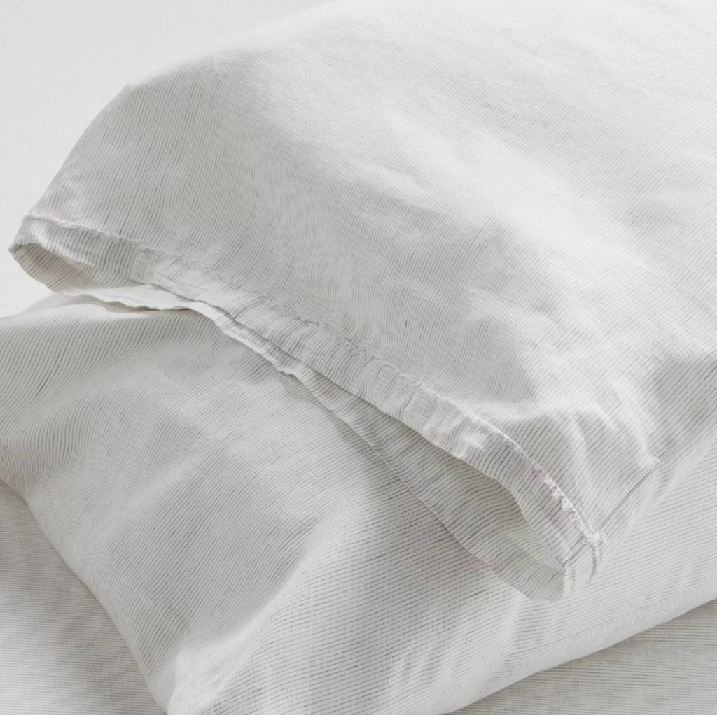 QUEEN Set de Sábanas 100% Lino | Dark Gray Micro Stripe | CASALUNA™