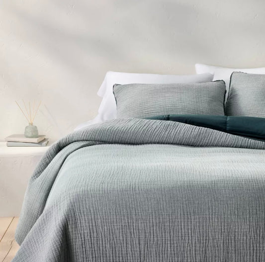 Juego de Edredón Texturizado Chambray | CASALUNA™ Ideal para camas King y Cal King