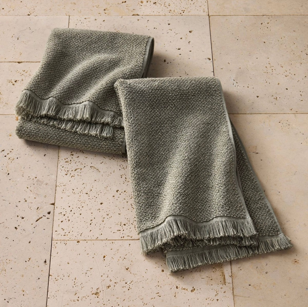 Set de 2 Toallas de Mano Texturizadas | Tono Olivo | 100% Algodón Orgánico | CASALUNA™