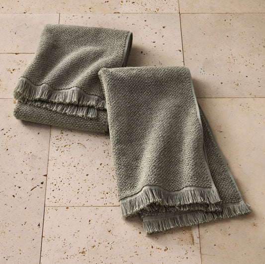 Set de 2 Toallas de Mano Texturizadas | Tono Olivo | 100% Algodón Orgánico | CASALUNA™