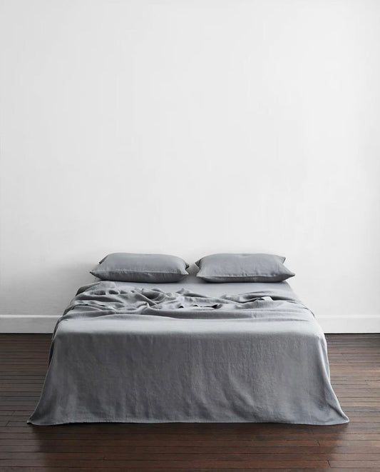 KING SABANA ENCIMERA 100 % LINO FRANCÉS - TONO GRIS - BED THREADS.  ¡𝘚𝘰𝘭𝘰 𝘲𝘶𝘦𝘥𝘢 1!
