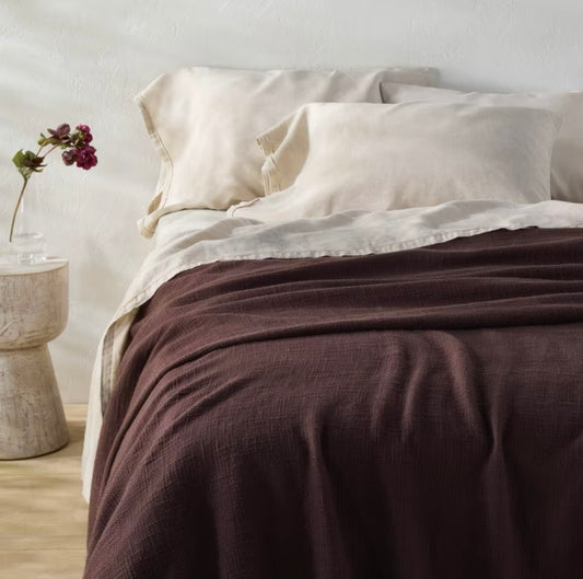 KING Manta 100% Algodón Tono Marrón Higo | CASALUNA™