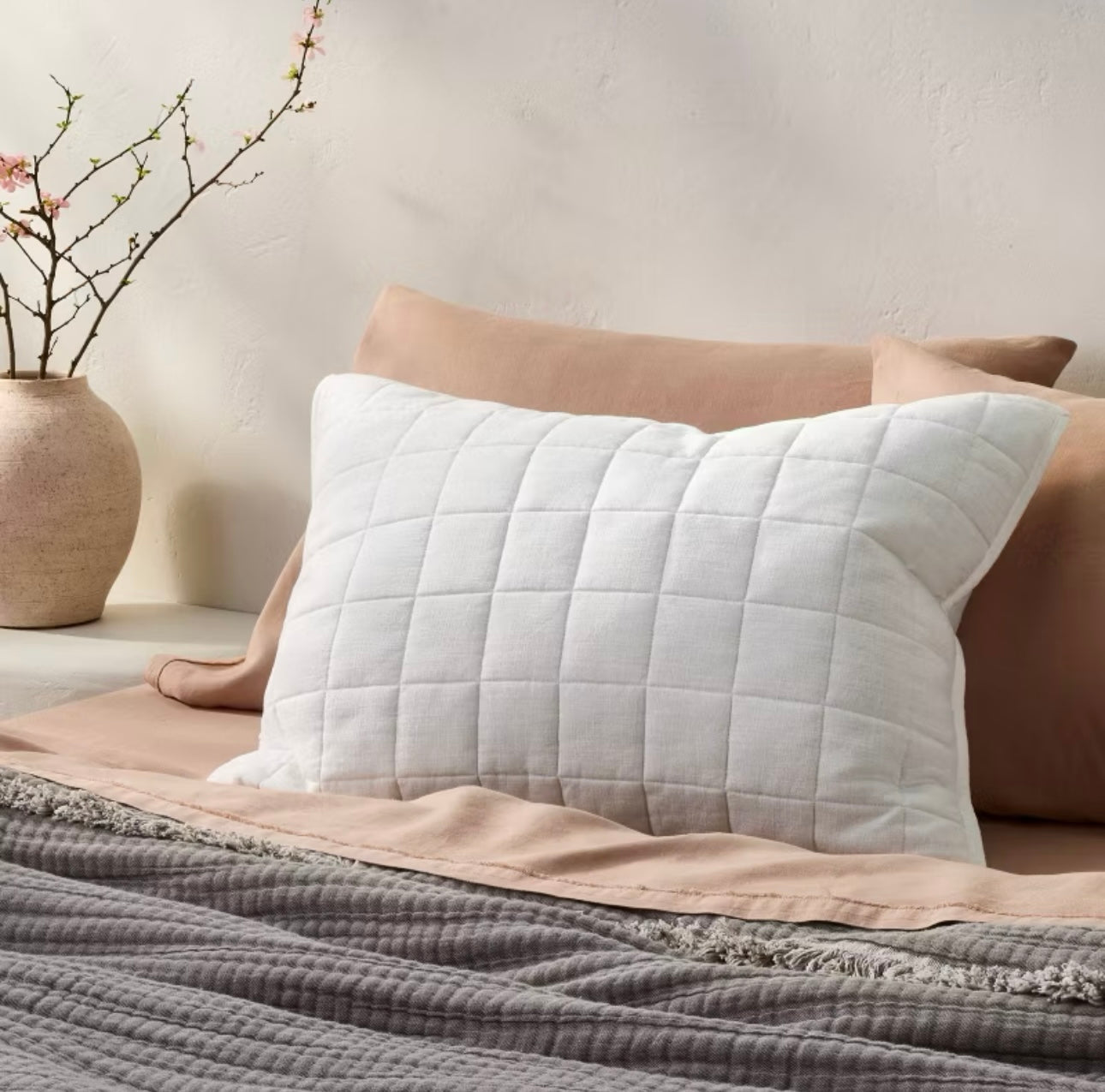KING Fundas de Almohada Acolchadas | Mezcla de Lino Blanco | CASALUNA™