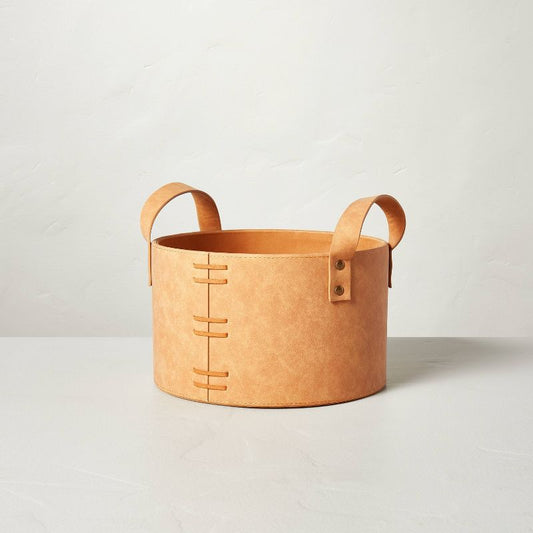 Canasto de Almacenamiento Portátil | Piel Sintética Marrón Camel | HEARTH & HAND™