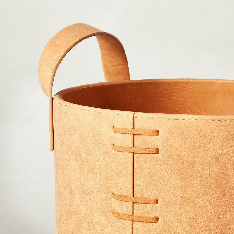 Canasto de Almacenamiento Portátil | Piel Sintética Marrón Camel | HEARTH & HAND™